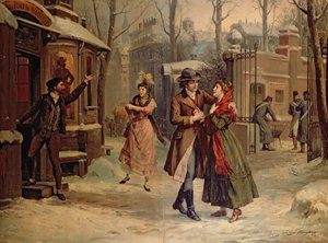 Mimi és Rodolfo jelenetének díszlete Giacomo Puccini (1858-1924) "La Boheme" című operájából